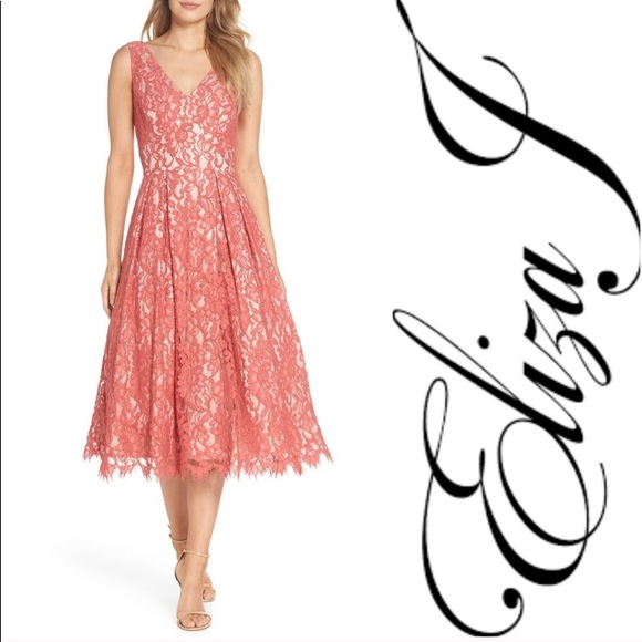 coral tea length dress